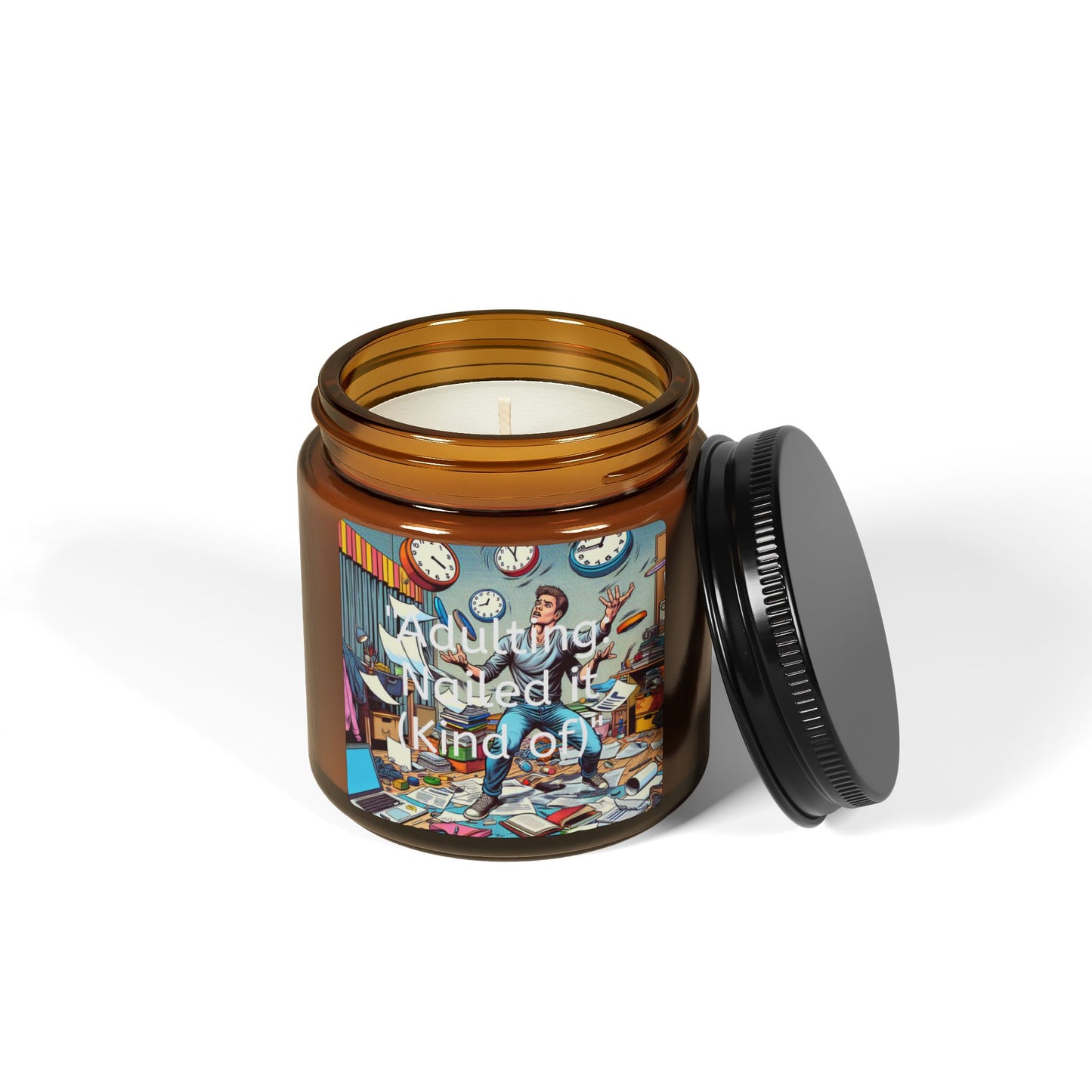 "Adulting: Nailed it (Kind of)" Scented Soy Candle (Multi-Size, Amber Jar)