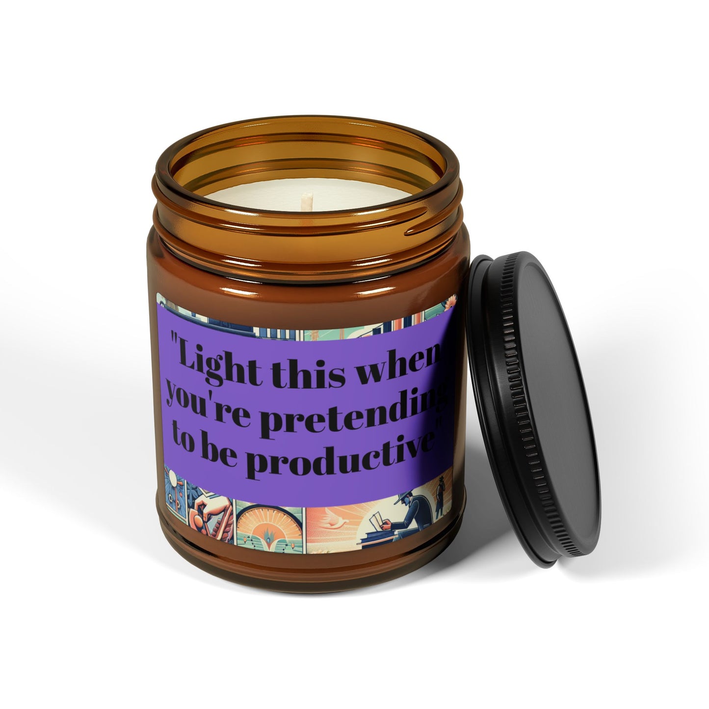 "Light This When You're Pretending to be Productive" Scented Soy Candle (Multi-Size, Amber Jar) | 5 Scents