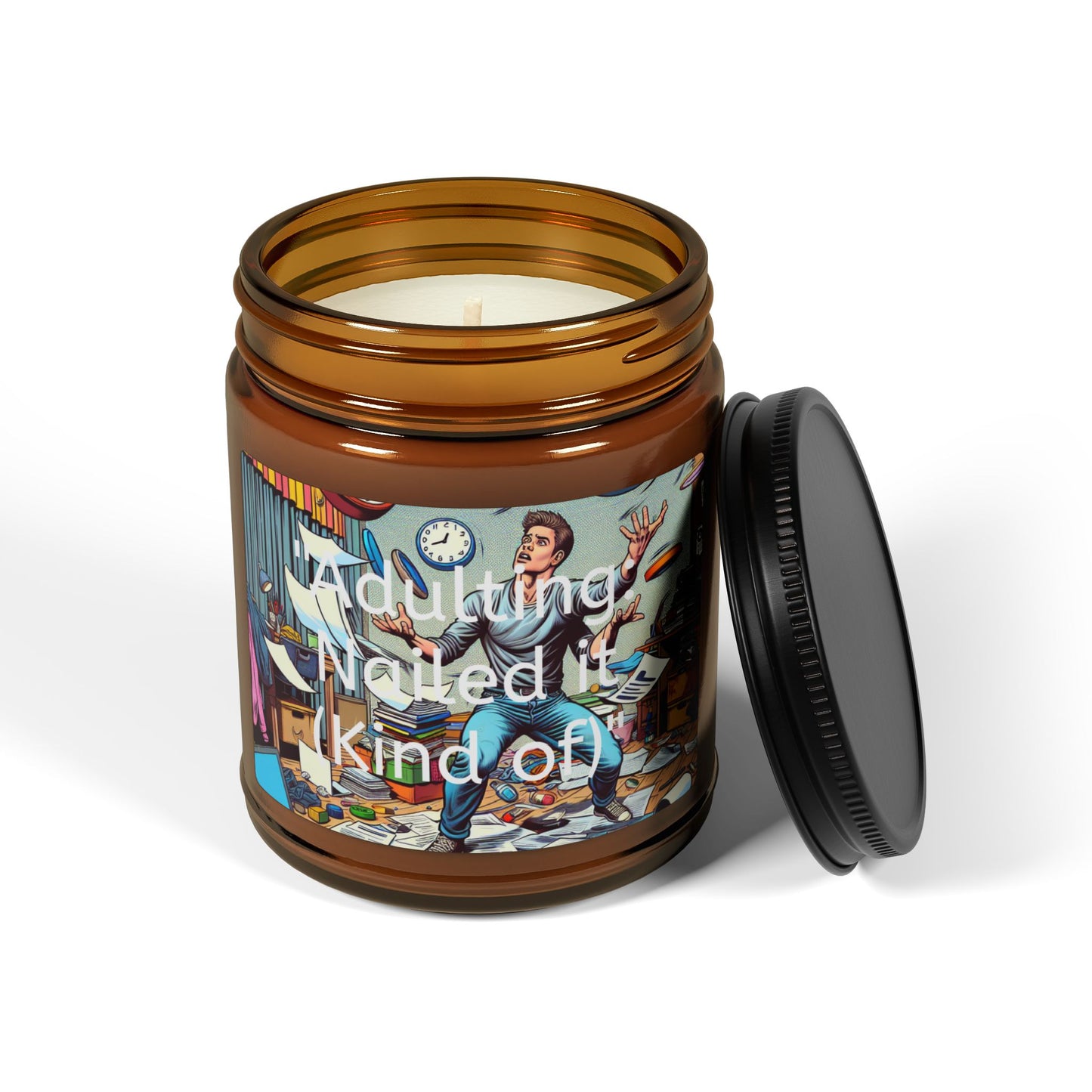 "Adulting: Nailed it (Kind of)" Scented Soy Candle (Multi-Size, Amber Jar)