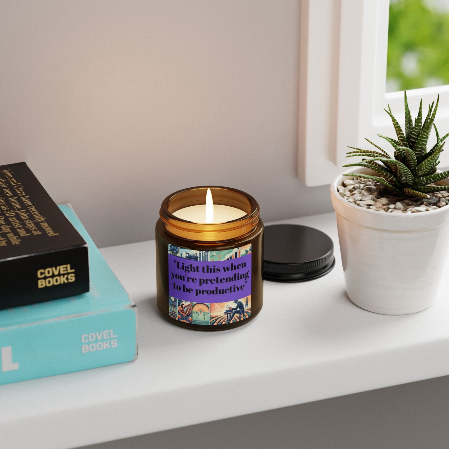 "Light This When You're Pretending to be Productive" Scented Soy Candle (Multi-Size, Amber Jar) | 5 Scents