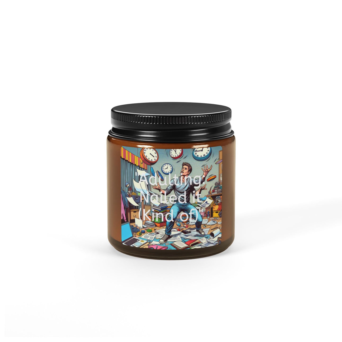 "Adulting: Nailed it (Kind of)" Scented Soy Candle (Multi-Size, Amber Jar)